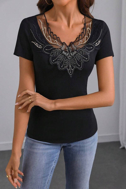 CWTTS1454_SOLID EMBROIDERED SHORT SLEEVE CASUAL TEE