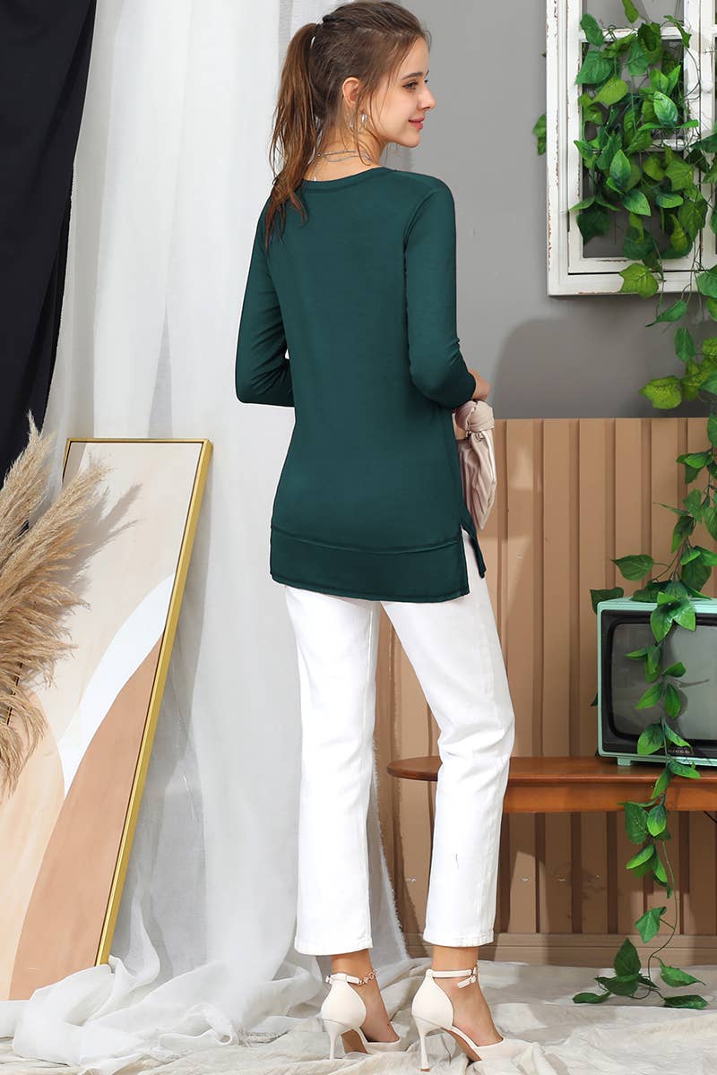 CWTTL968_LONG SLEEVE V NECK SIDE CUT OUT TUNIC TOP