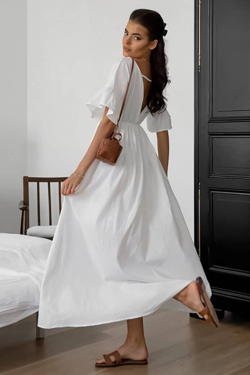 CWSPJ0201_COTTON AND LINEN TRUMPET SLEEVE HOME NIGHTDRESS