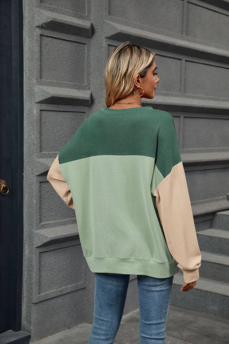 CWTBLL3661_ROUND NECK VERTICAL STRIPE LOOSE T-SHIRT