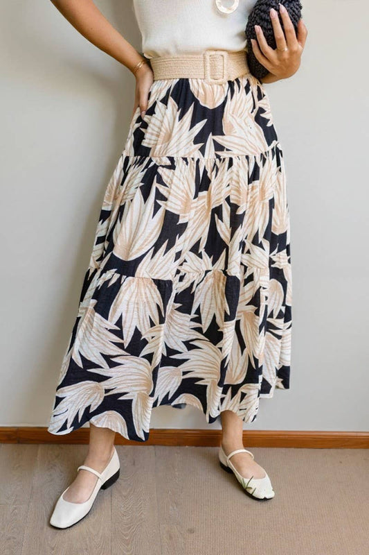CWBLS0672_FLORAL ELASTIC WAIST VACATION MAXI SKIRT