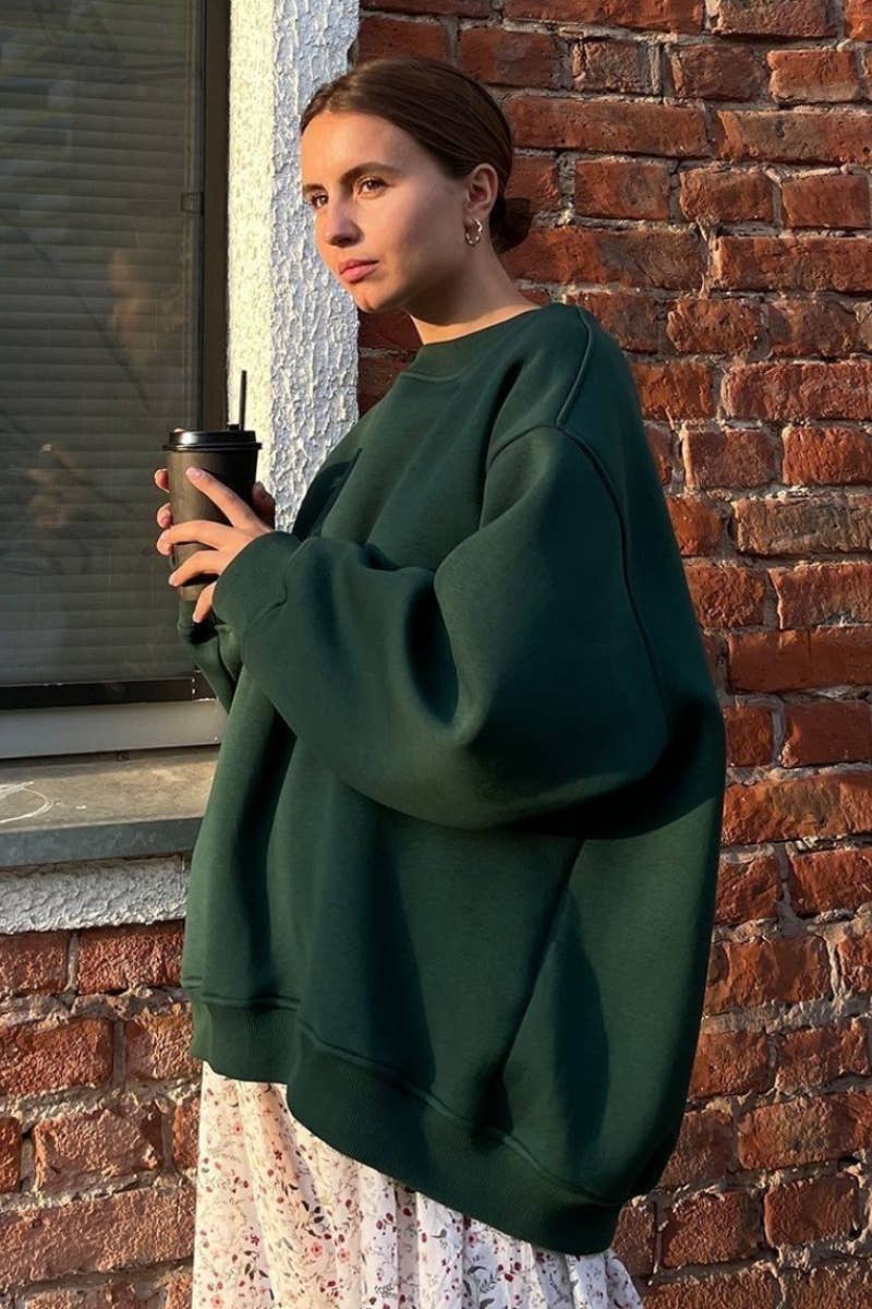 CWTBLL1668_SOLID COLOR LOOSE CREW NECK LONG SLEEVE HOODIE