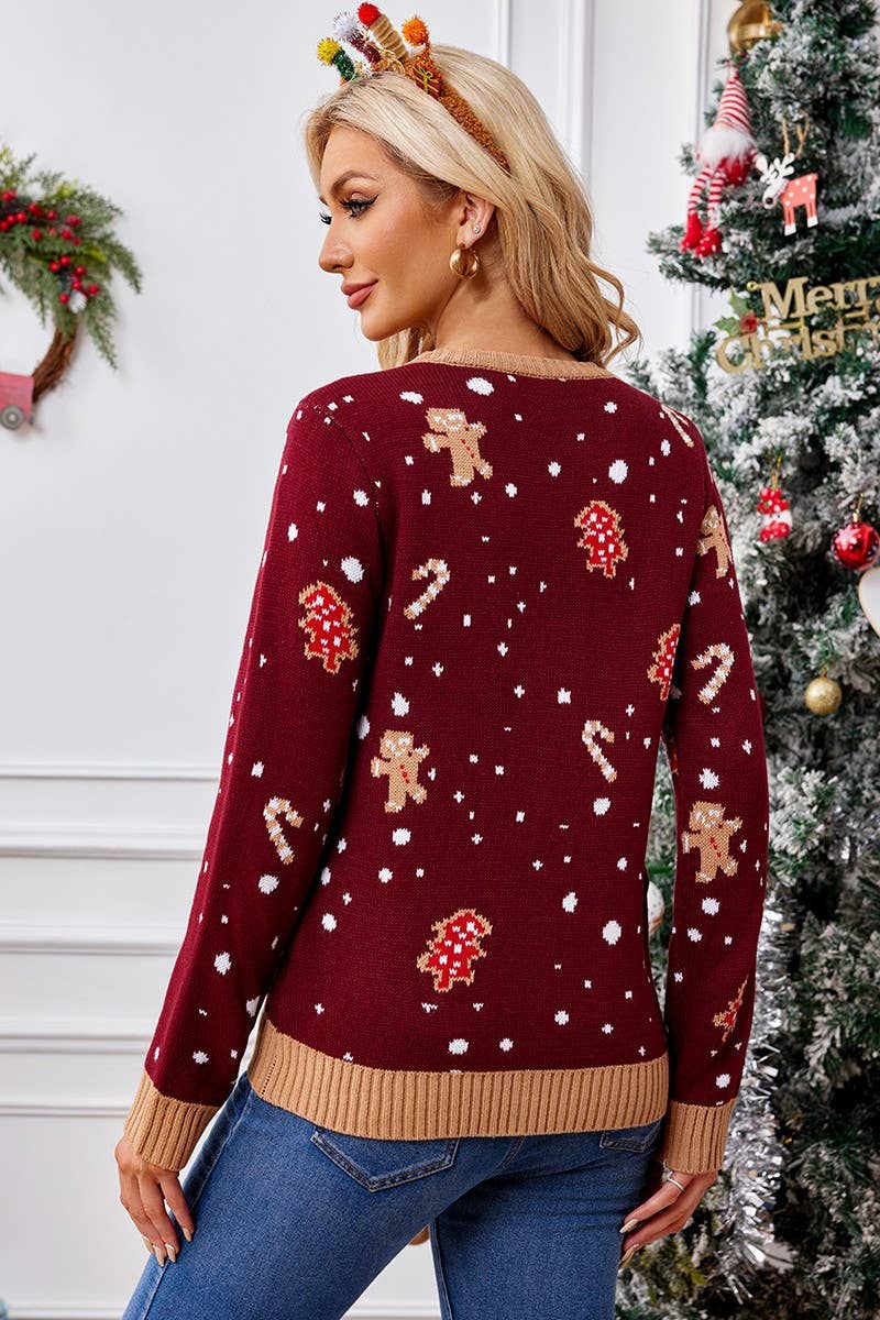 CWOSWL2489_GINGERBREAD MAN CHRISTMAS SWEATER