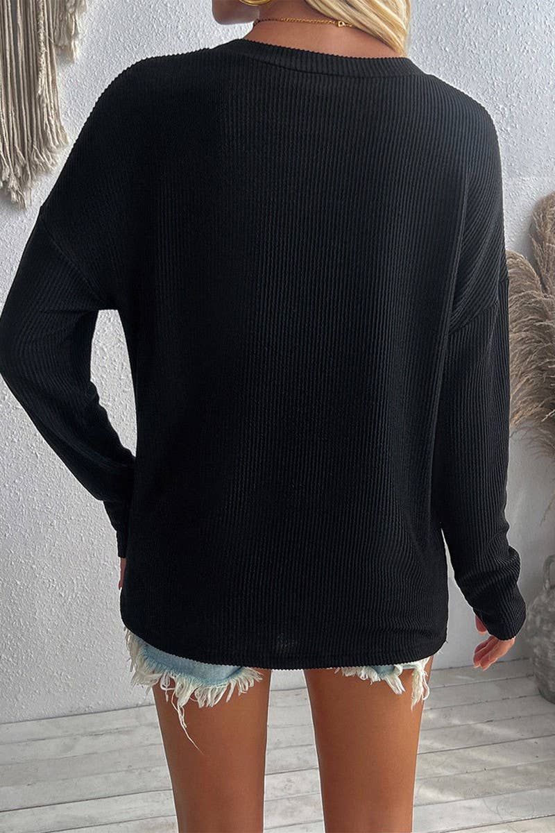 CWTBLL1651_CASUAL V-NECK POCKET LONG-SLEEVED SWEATER