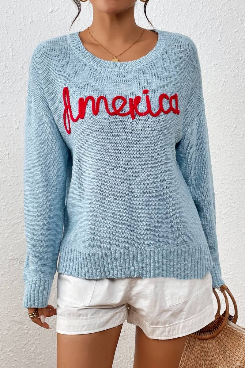 CWOSWL6516_INDEPENDENCE DAY LETTER LONG-SLEEVED SWEATER
