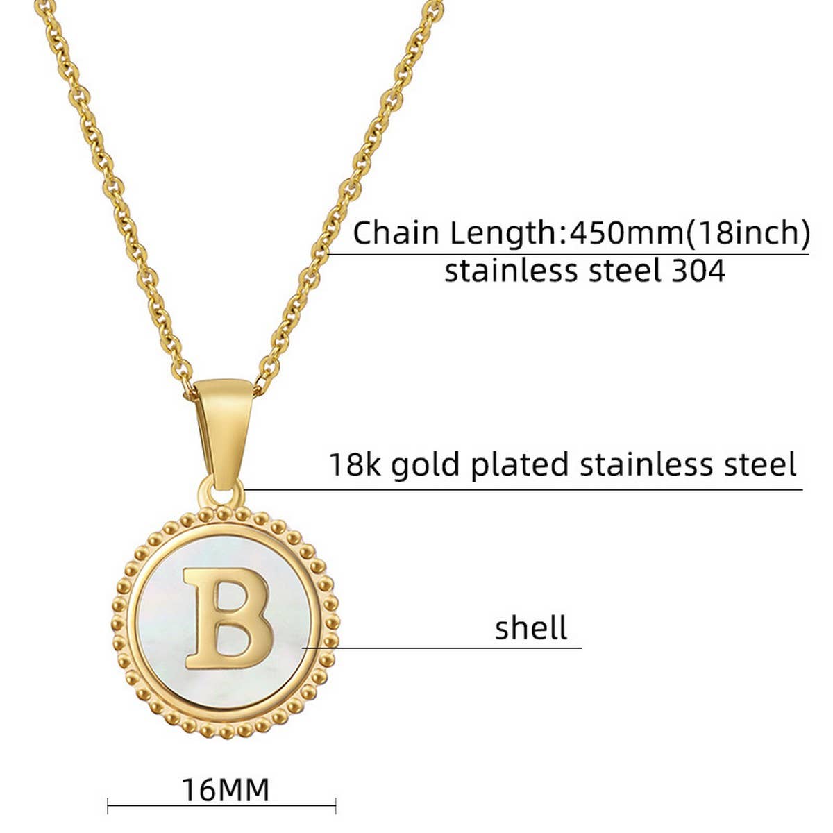 CWAJE1940_Simple Round White Shell Letter Necklace