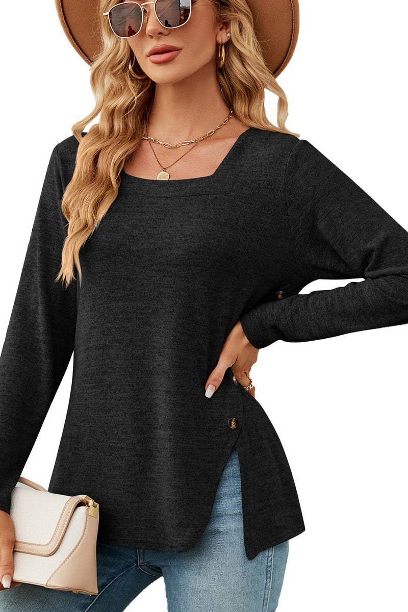 CWTTL1562_Sweetheart neck Pullover Long Sleeve Blouse