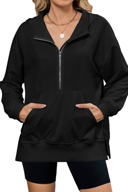 CWTTL00998_HOODED LOOSE FIT ZIPPER POCKET SWEATSHIRT