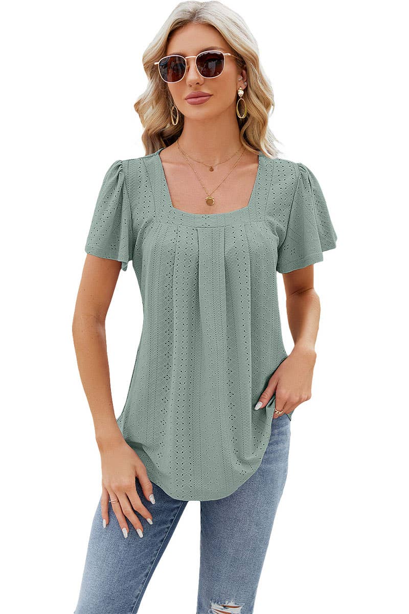 CWTBLS0294_Sweetheart Neck Shirt Sleeve Top