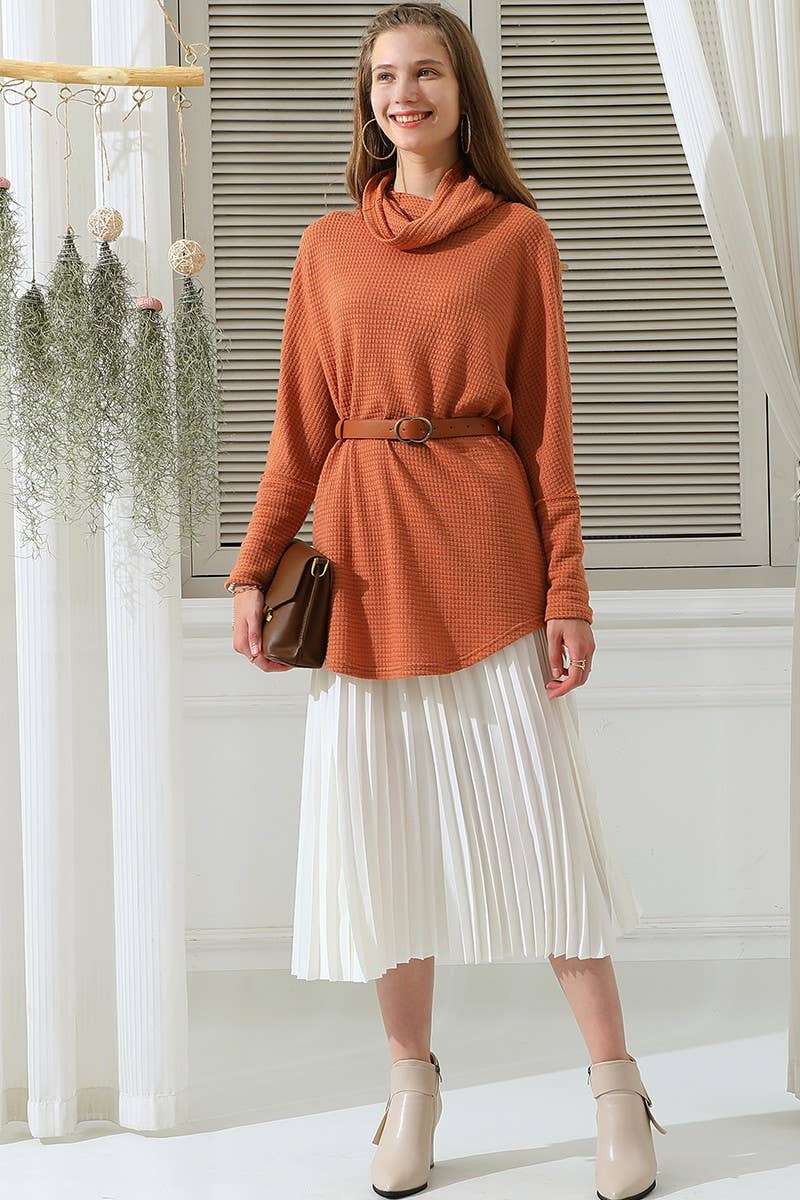 CWDSD10413_Cowl Neck A-Line Tunic Kint Top