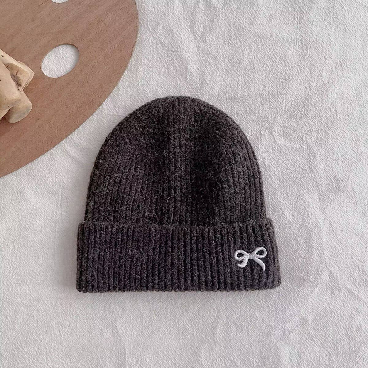 CHILDREN'S WARM KNITTED HAT WITH BOW EMBROIDERY_CWAH2926