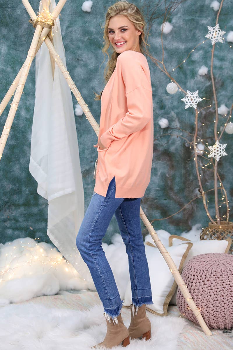 CWOSWL1827_LOOSE FIT WITH POCKET SWEATER CARDIGAN