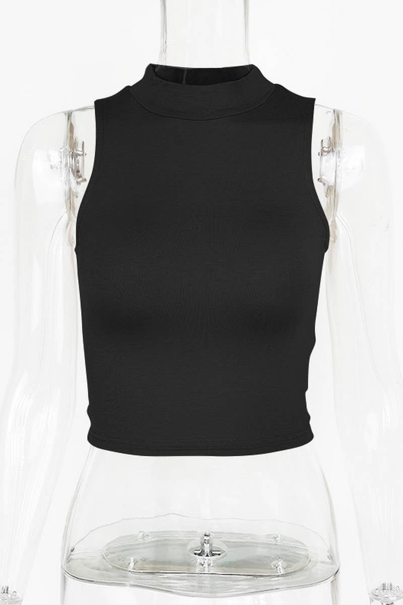 CWTTK0813_HALF TURTLENECK SLIM FIT SHORT SLEEVELESS VEST