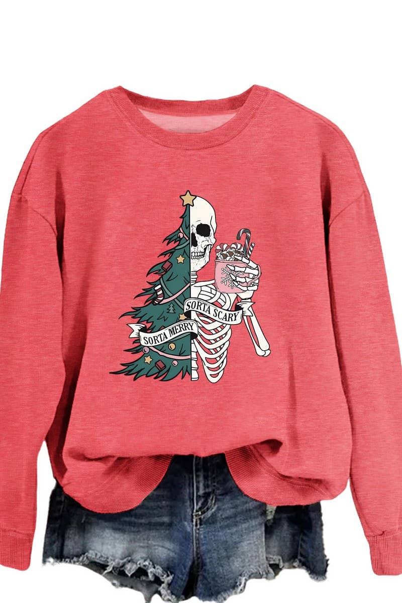 CWTBLL01328_PRINTED LOOSE PULLOVER CHRISTMAS SWEATSHIRT