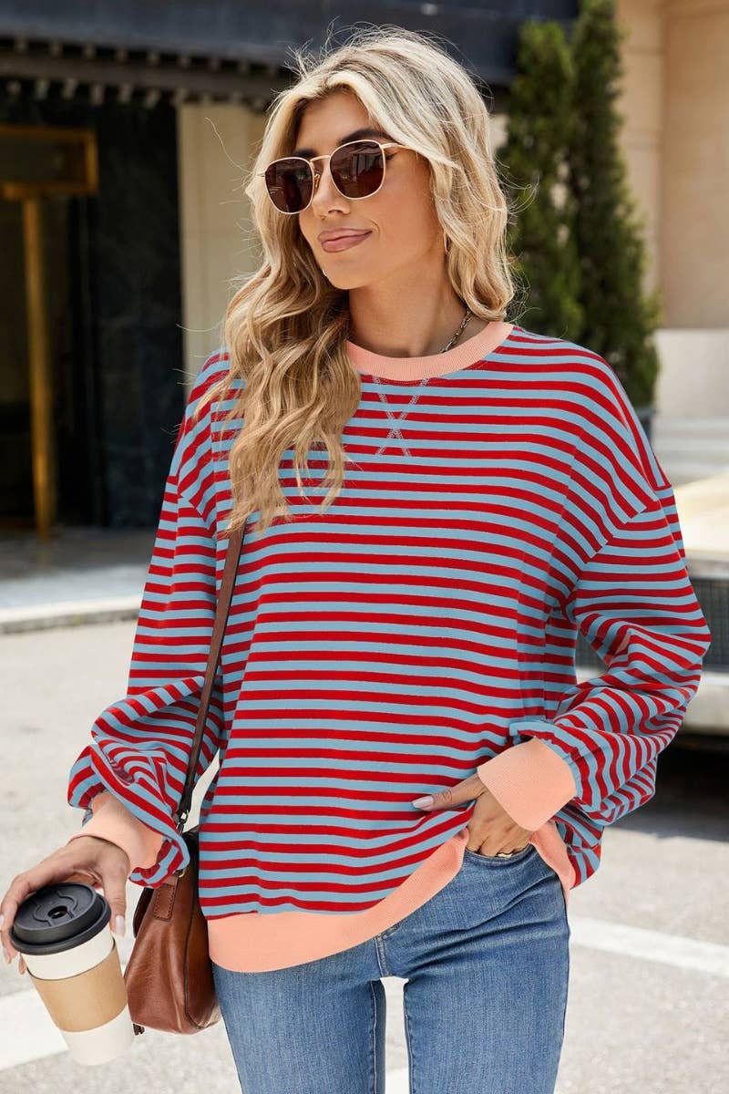 CWTBLL1888_FALL CREW-NECK STRIPED LONG-SLEEVED TOP