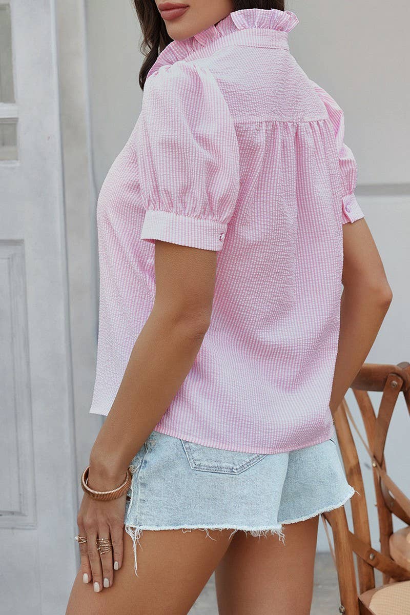 CWTBLS1579_CASUAL SOLID COLOR BUTTON-DOWN SHORTSLEEVED SHIRT