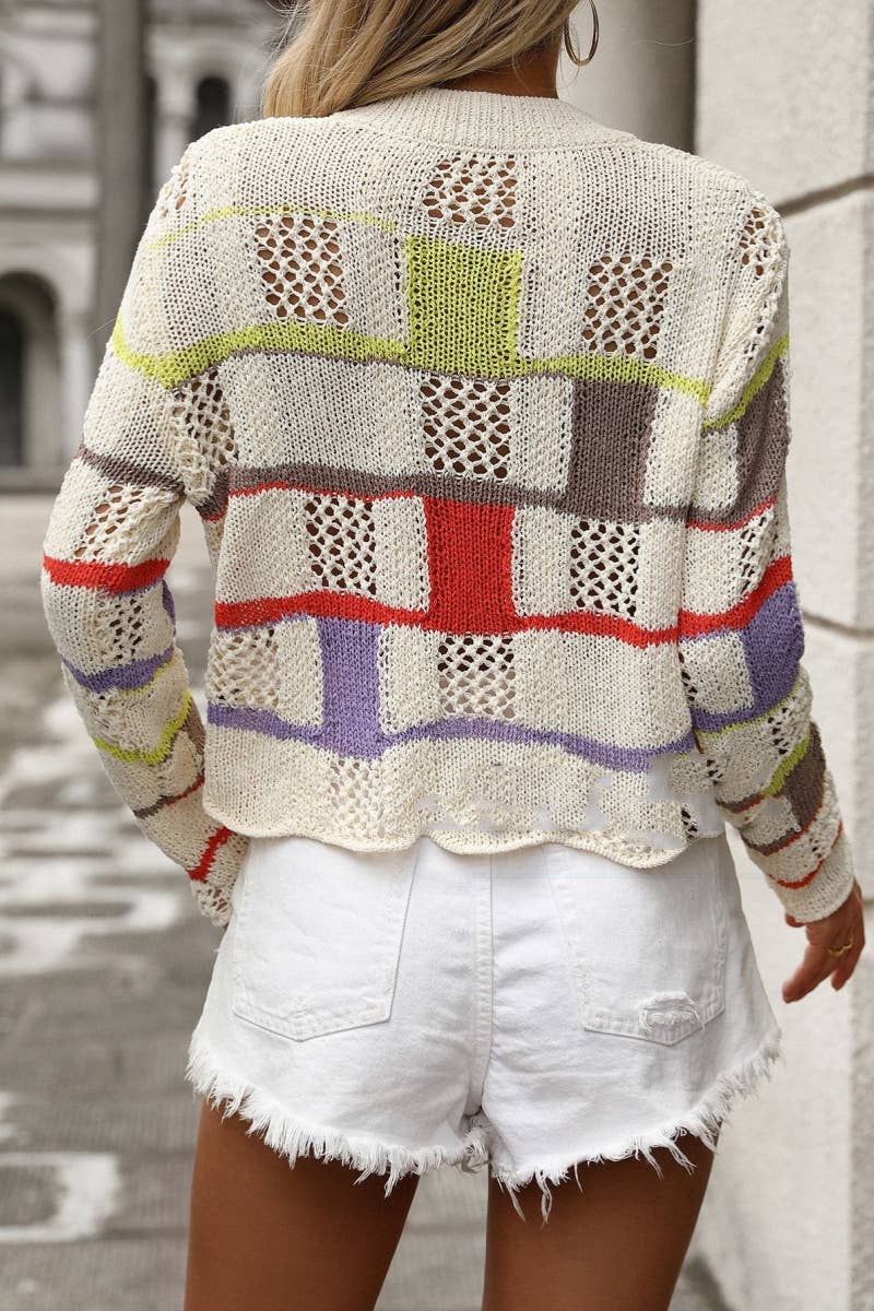 CWOSWL6496_FALL COLOR MATCHING LONG-SLEEVED SWEATER