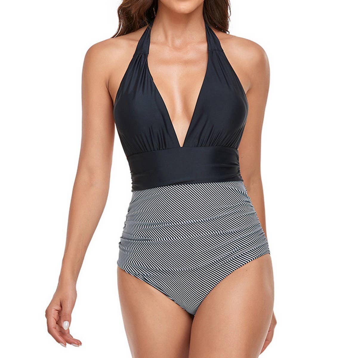 WOMEN'S HALTER BACKLESS ONE-PIECE SWIMSUIT