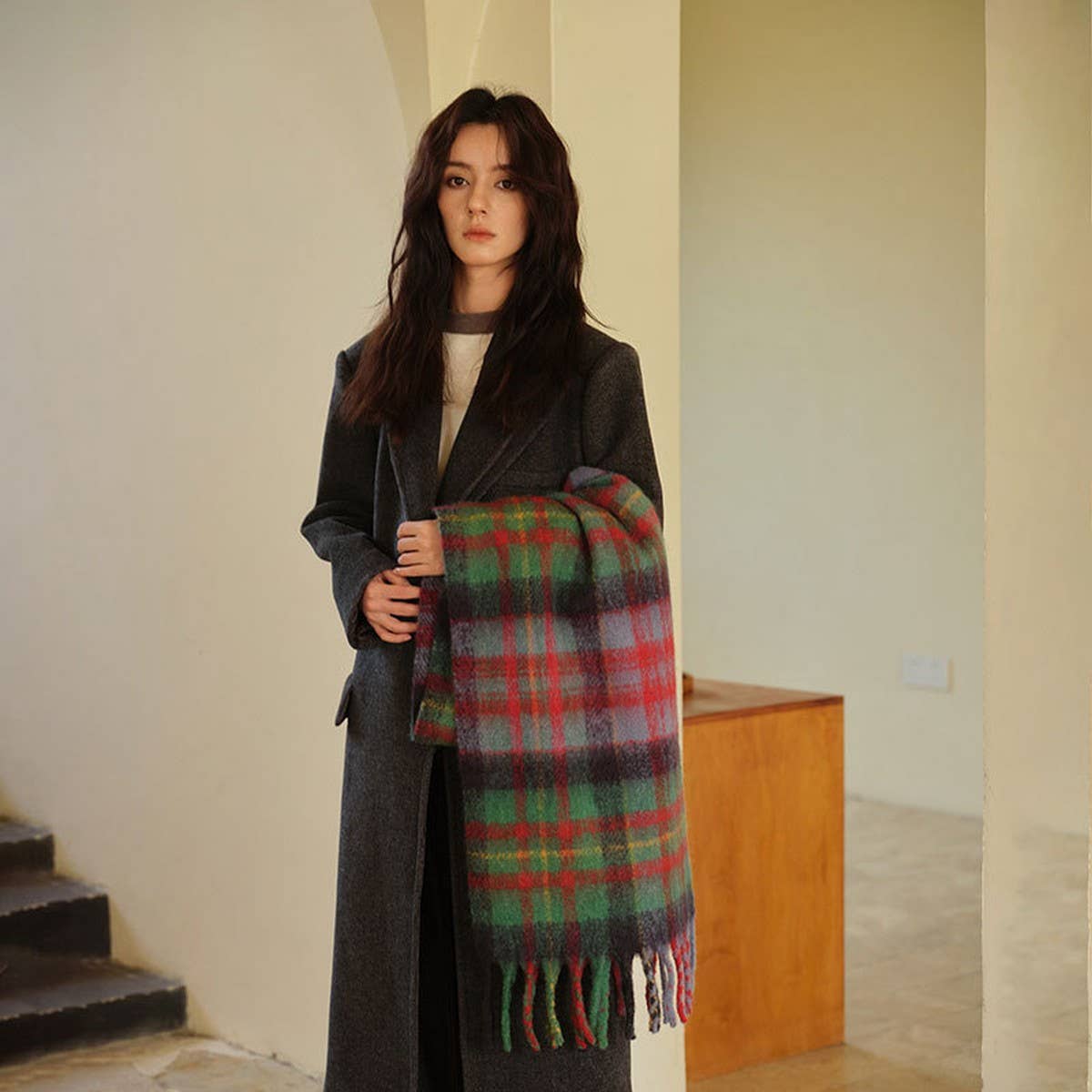 30% Wool Blend Plaid Scarf - Designer Winter Style_CWASC2370
