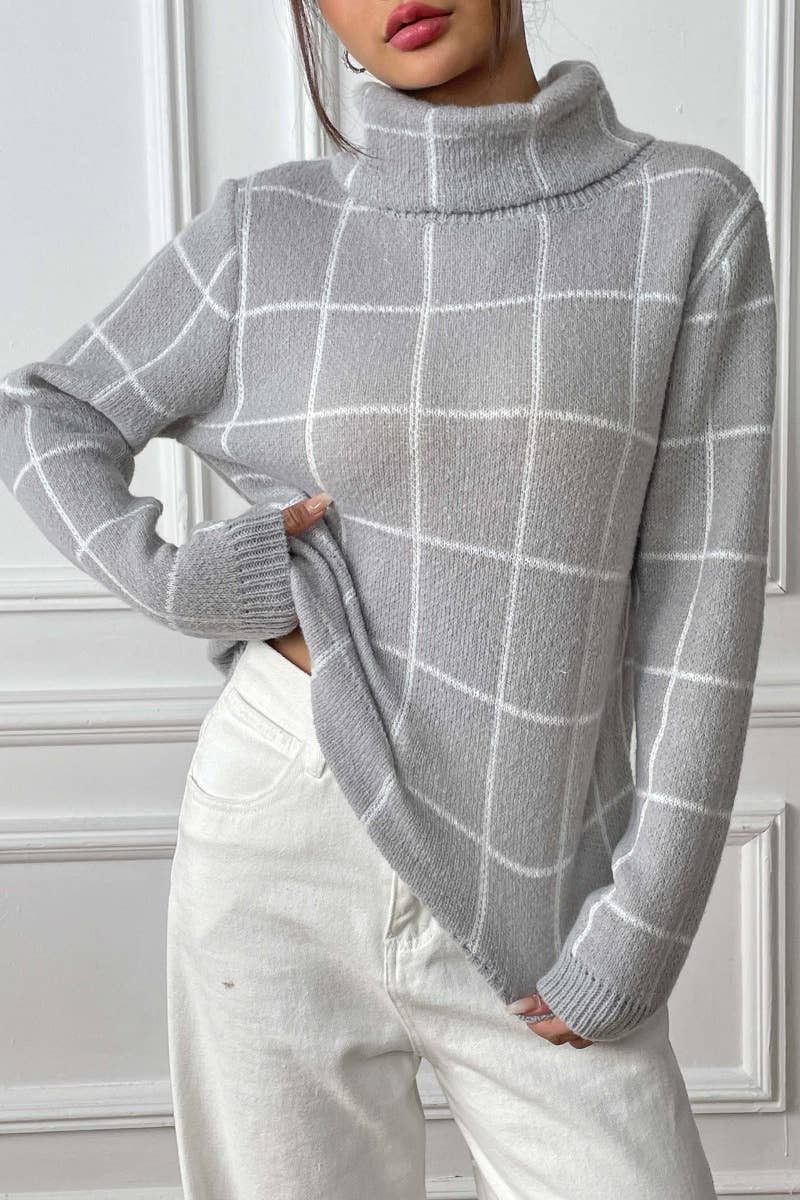 CWOSWL6724_WINTER TURTLENECK STRIPED LONG-SLEEVED SWEATER