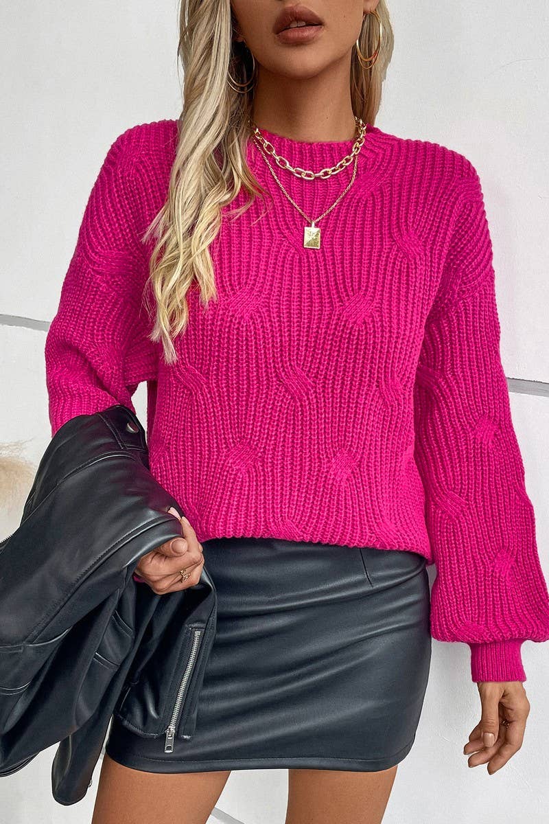 CWOSWL2833_SOLID COLOR LOOSE KNITTED LONG-SLEEVED SWEATER