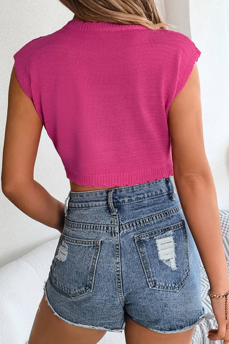 CWOV0298_SUMMER KNIT CUT-OUT SLEEVELESS CROP VEST TOP