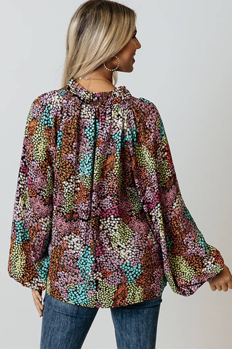 CWTBLL3098_LOOSE LONG SLEEVE FLORAL LANTERN SLEEVE TOP