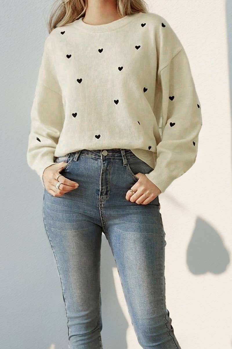 CWTBLL1233_HEART PRINT CREW NECK KNITTED SWEATER