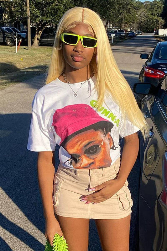 CWTBLS1506_ROUND NECK PORTRAIT PRINT SHORT-SLEEVED T-SHIRT