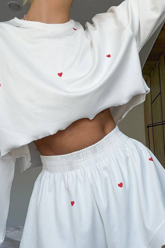 CWSPJ0211_HEART PRINT LONG SLEEVE SHORTS PAJAMA HOME SET