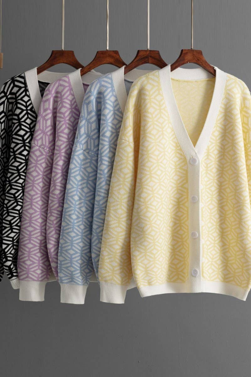 CWOCAL00674_V NECK HOUNDSTOOTH COLORBLOCK LONG CARDIGAN