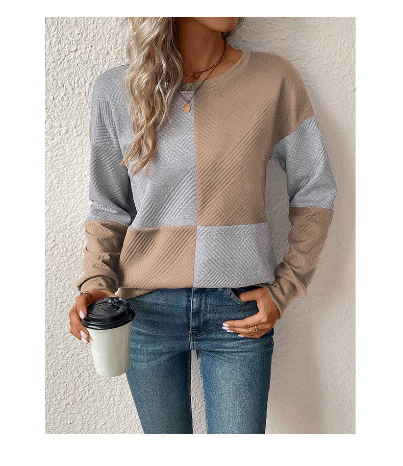 COLOR-MATCHING PULLOVER ROUND NECK SWEATSHIRT
