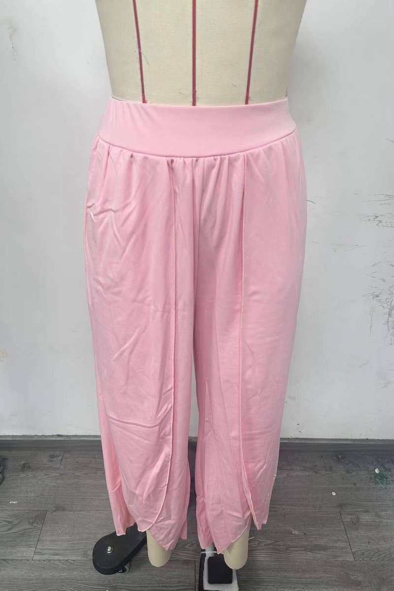 CWBLP1490_SOLID COLOR LOOSE HIGH WAIST HIGH SLIT TROUSERS