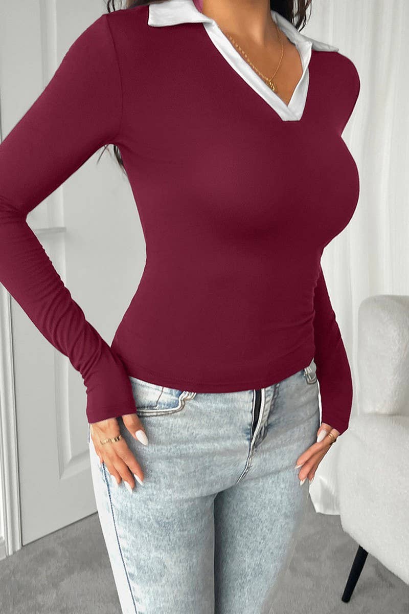 CWTTL1985_AUTUMN AND WINTER TEMPERAMENT SLIM FIT KNITTED TOP