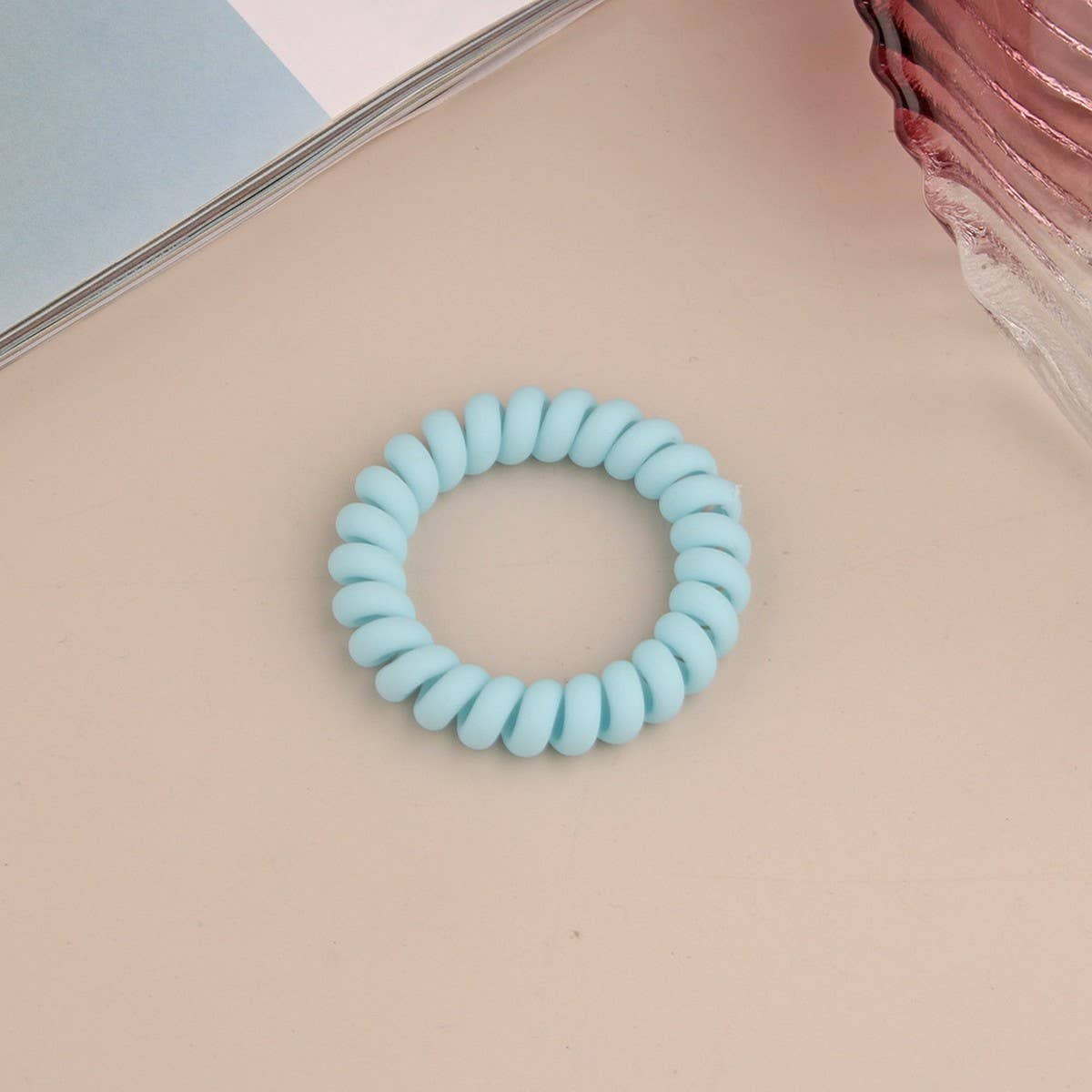 CWAHA1379_SIMPLE FROSTED PHONE CORD HAIR TIE