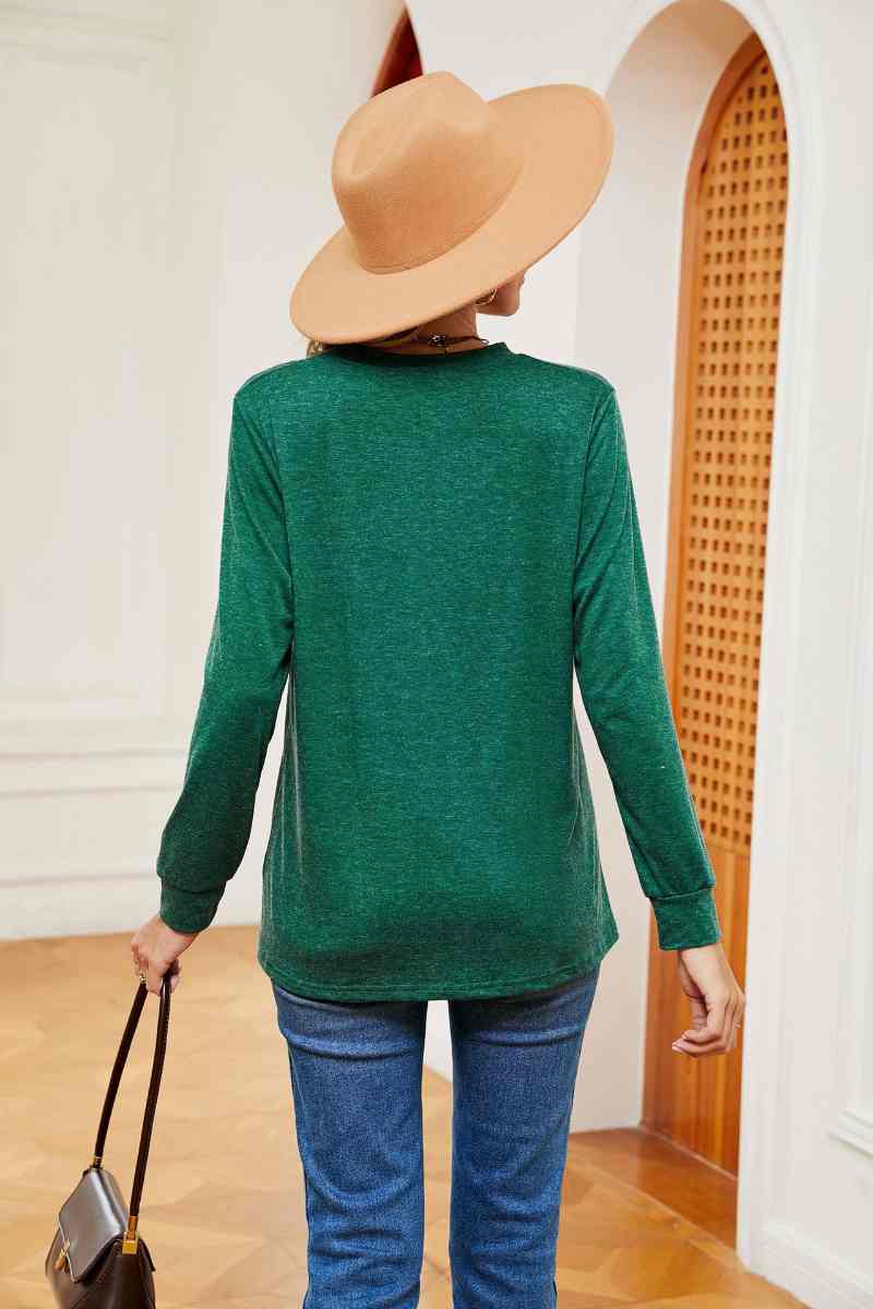 CWTBLL2834_V-NECK BUTTON-UP LONG-SLEEVED BAGGY TOP