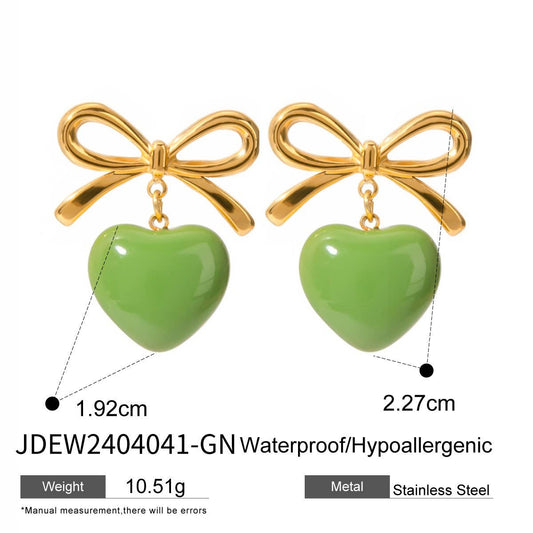 18K GOLD STAINLESS STEEL BOW HEART EARRINGS_CWASC1685