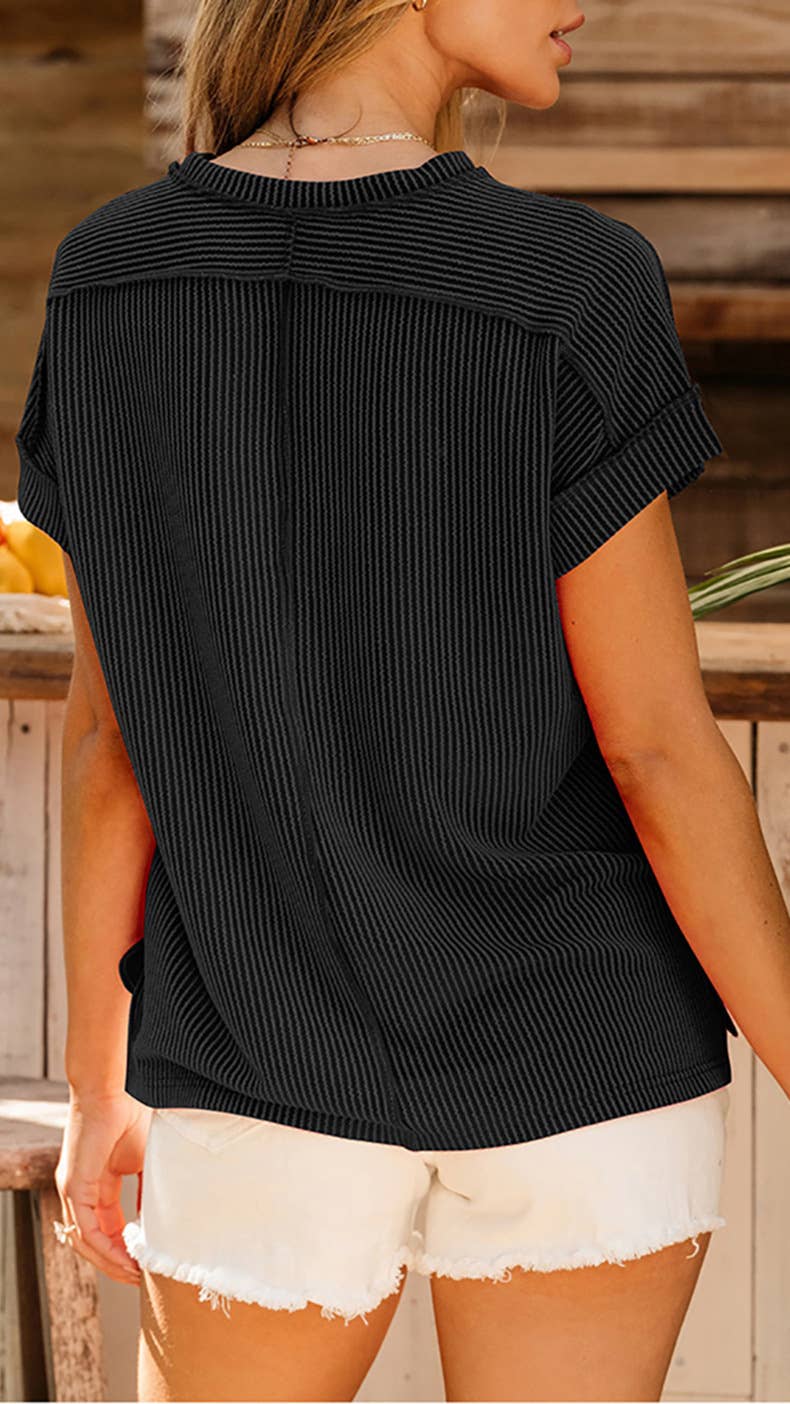 Casual solid color thread round neck pullover