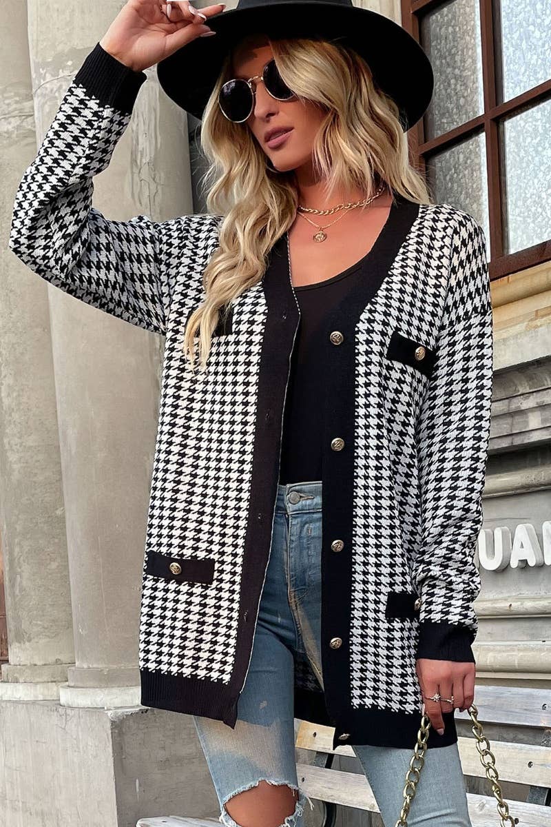 CWOCAL2153_VINTAGE PLAID DESIGN LONG-SLEEVED CARDIGAN