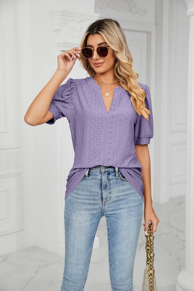CWTSTS0358_V-Neck Short Sleeve Knit Top