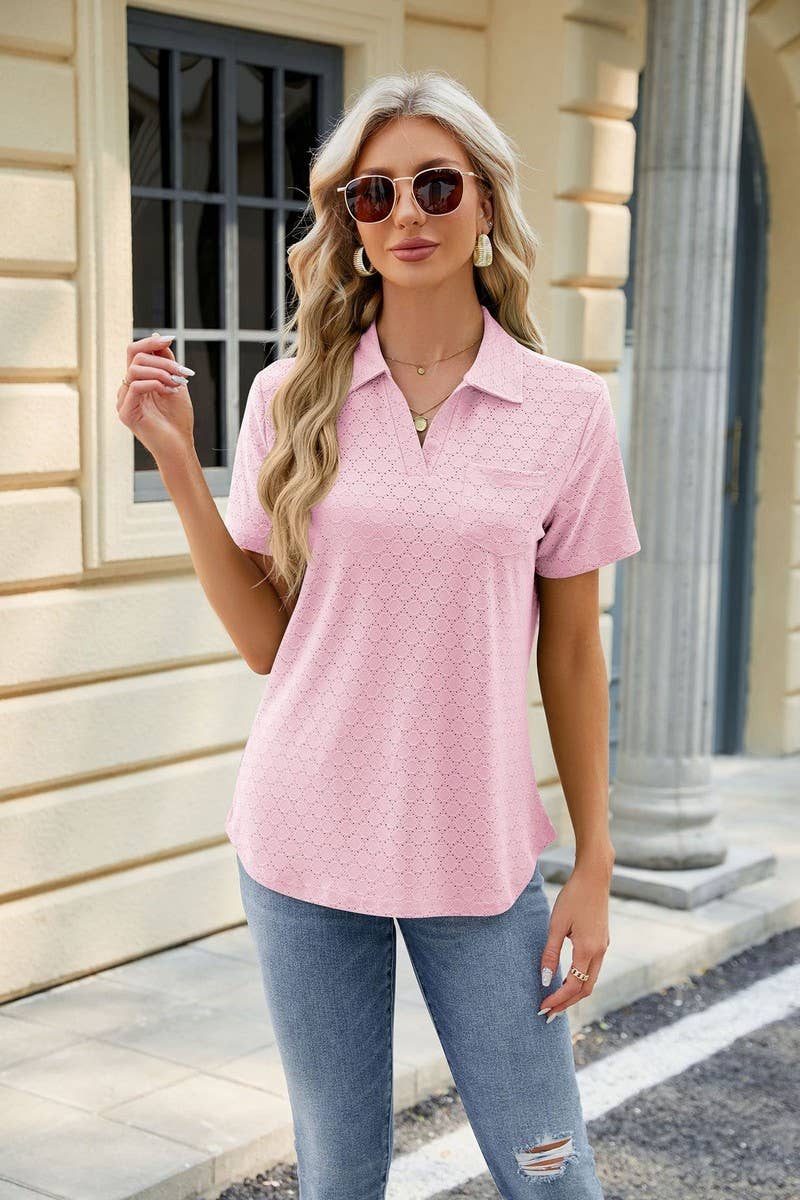 CWTTS0817_V-Neck Short Sleeve Knit Top