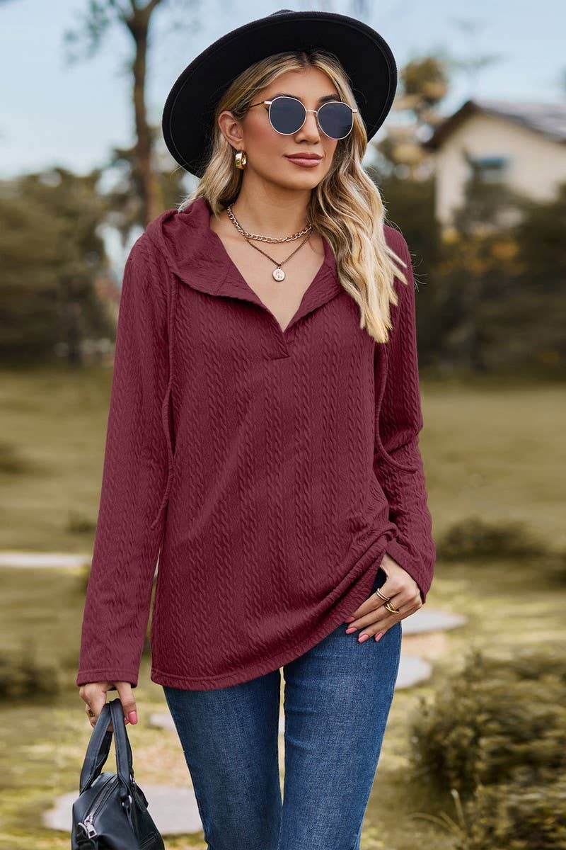 CWOHOL1097_SOLID COLOR HOODED LOOSE LONG-SLEEVED SWEATSHIRT