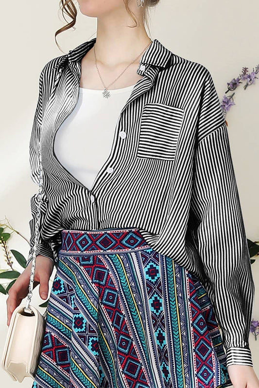 CWTSTL450_VERTICAL STRIPE BUTTON DOWN ONE POCKET SHIRTS