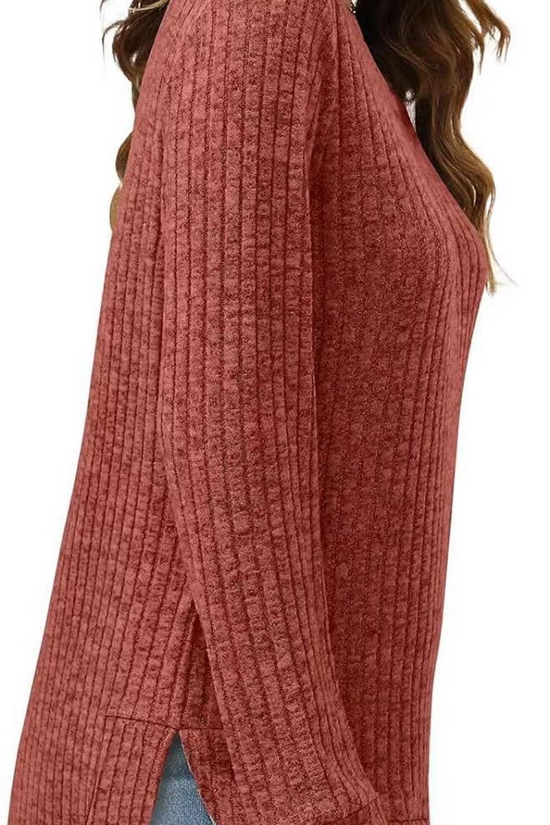 CWTBLL2383_ROUND NECK LONG SLEEVE SLIT SWALLOWTAIL TOP