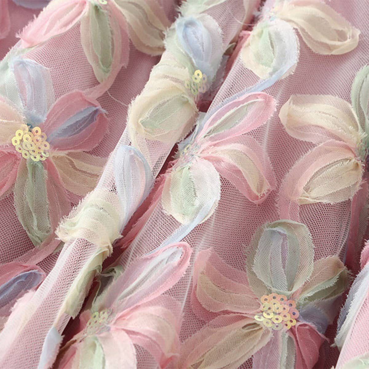HEAVY FLOWER SEQUIN FAIRY GAUZE SKIRT A-LINE SKIRT