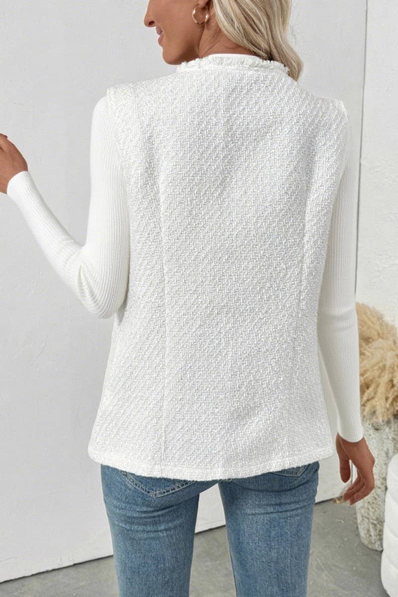 CWOV00109_SOLID COLOR CHANEL STYLE CARDIGAN VEST JACKET