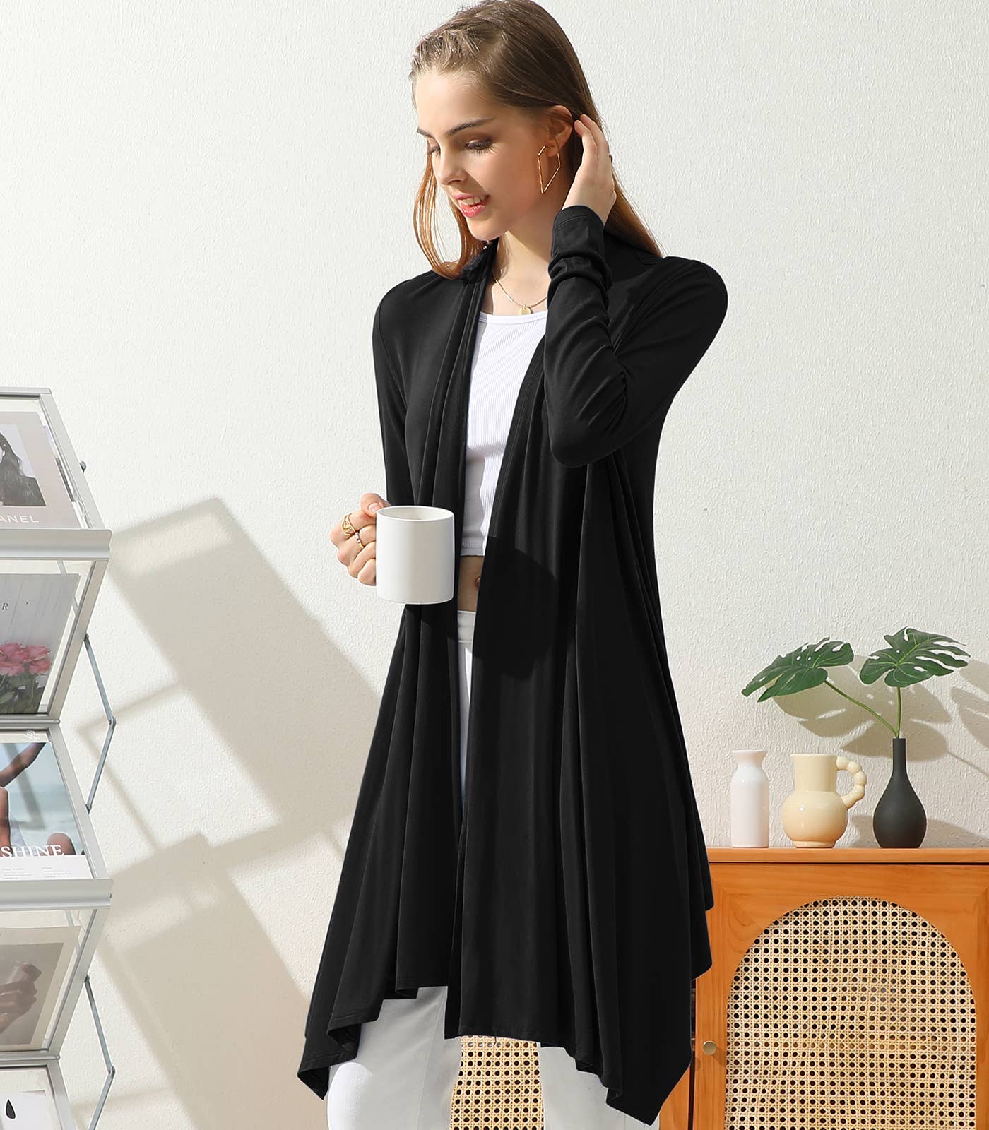 AWTL073_Long Sleeve Casual Open Front Long Cardigan