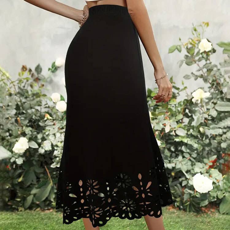 Elegant knitted bottom hollowed fish tail skirt