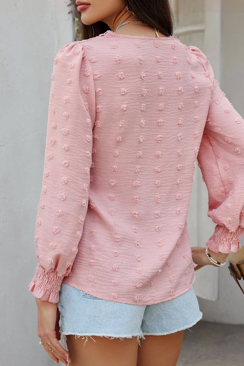 CWTBLL3594_SOLID COLOR JACQUARD OLIVE LONG SLEEVE SHIRT