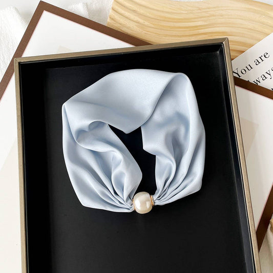 Silky Print Scarf Necklace ? Pearl Magnetic Clasp